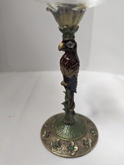 Wine Glass Goblet Bronze Enamel Rhinestone Jeweled Stem Parrot Macaw 8.5″ Tall