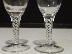 SET OF 2- Vintage Air Twist Stem Cordial Liquor Glasses 3 3/4” Tall
