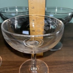 Set 5 Vintage Etched Grapevine Champagne Coupe Cocktail Crystal Glasses, 4.4”