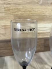 Set of 3 Benson&Hedges Glass Champagne Flutes with Black Stems