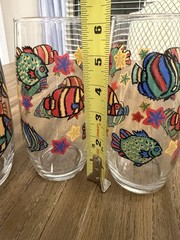 Set Of 3 Vintage Libbey Multicolor Tropical Fish Tumblers Glassware