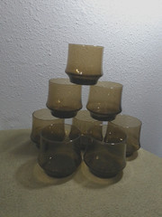 VTG Set 8 Libbey Stacking Tawny Glasses Tumblers Smokey Brown Blown Glass MCM