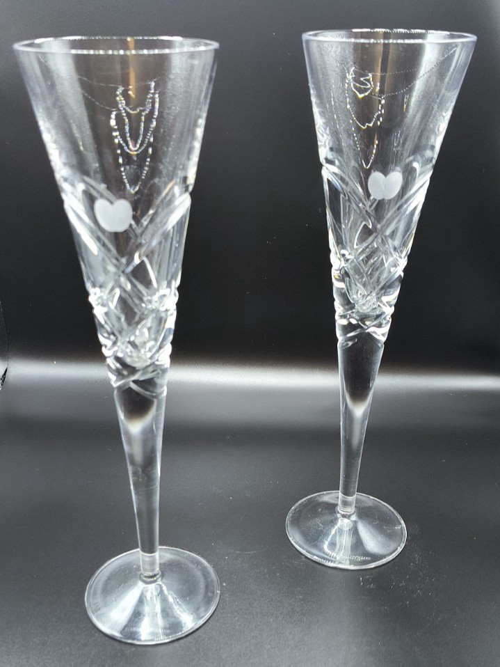 Reed Barton Miller Rogaska Crystal Heart Toasting Flutes-Champagne Flutes