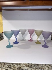Vintage Libbey Martini Z Stem Martini Glasses Pastel Satin Watusi Set Of 6. EUC