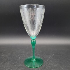 Very Rare Lippincott Glass Bird Of Paradise Water Goblet Green Uranium Stem