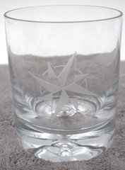 Set of 2 Etched Compass Rose Whiskey Glasses – Heavy Base Lowball