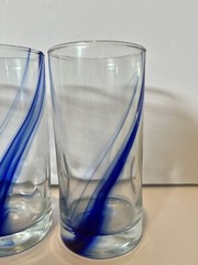 4 LIBBEY Crisa Blue Ribbon Dimpled Twist Swirl 6″ Glasses 16 Oz