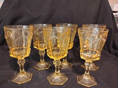 Set Of 6 Vintage Independence Yellow Octagonal Footed Glasses
