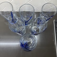 LIBBEY Crisa Blue Ribbon Dimpled Twist Swirl 6″ Glasses 16 Oz Set Of 6