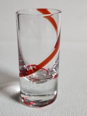 Red Swirl tall Shot Glass PIER 1 Clear with Red Swirl Line Design 3.5″ Tall