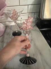 Pink OODLES OF POODLES – 7.5″ MARTINI GLASSES RETRO PARTY Set O2 Hand painted
