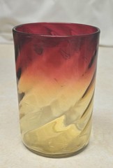 Victorian Cranberry To Amber Swirl Art Glass Tumbler Hand Blown 3 3/4″
