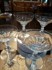 (3) Tall Champagne Sherbet Glasses, Crystal Bryce Puritan stem 894 flute panel