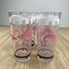 Pink Flamingo Circus Tumbler Hazel Atlas Vintage Glass Tumblers Set of 4