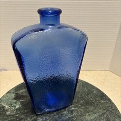 Libbey Cobalt Blue Pebbled Glass Bottle Decorative Vase, See Pics For Info!