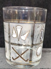 Vintage Culver USA Golf Glass Cocktail Gold Frosted Fairway Mcm Old Fashion Set