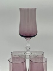 Set Of 5 Vintage Fostoria Distinction Plum Wine Glasses Elegant Hand Blown Glass