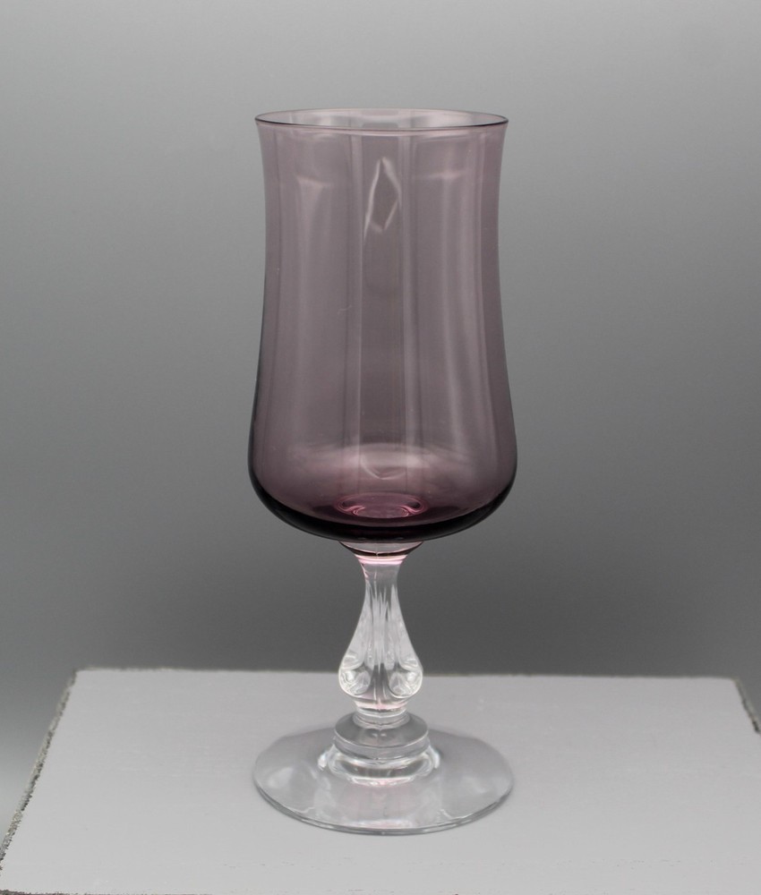 Vintage Fostoria Glass Cystal Stem DISTINCTION PLUM 7.25″ Water Goblet Marked