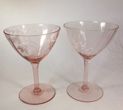 Vintage Pink Depression Glass Stemware 5 Piece Mix &Match Wine Champagne Glasses