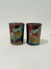 2 Vintage Northwood Carnival Glass Cobalt Blue Small Tumblers Cherry AS IS