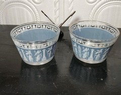 Two Jeannette MCM Hellenic Greek Gods Asian Blue Dessert Bowls &Or Rocks Glasses