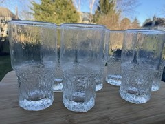 Indiana Glass Glacier MCM Crystal Ice Texture Stack Bar Tumbler 5-3/4″ ~7 Pc Set
