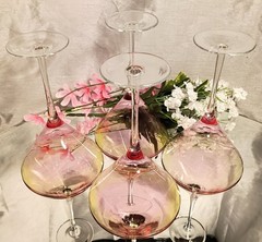 4 Circleware SUNSET Pink/Gold Ombre Martini Frozen Drink Cocktail Glasses Set