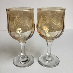 Cristalleria Fumo Wine Glasses Pastel Multicolor Etched Goblets Stemmed Set Of 6