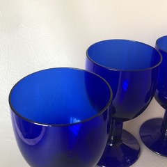 VTG Set of 4 Cobalt Blue Water Goblet Stemmed Wine Glasses 6” MCM Classic Chic
