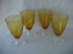 4 VINTAGE ANCHOR HOCKING AMBER BOOPIE BERWICK WATER GOBLET GLASSES EXC. COND