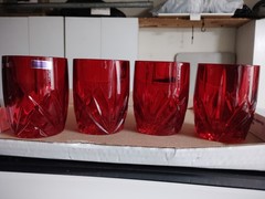 Set of 4 Waterford Crystal Marquis Brookside Red Double Old-fashioned Glasses