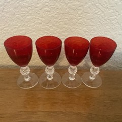 Morgantown Glass Golfball Stem Spanish Red Cordials 3 1/2 Inches 1 1/2 Oz