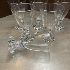 6 Anchor Hocking Water, Wine, Juice Goblets Beaded Base. Berwick 4.5″ Vtg