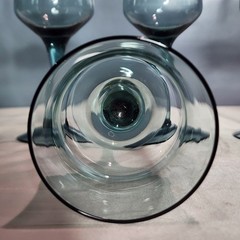 10 Vtg Carico Tivoli Blue Wine Glasses 7.25″ MCM Blown Glass Smoky Gray Teal