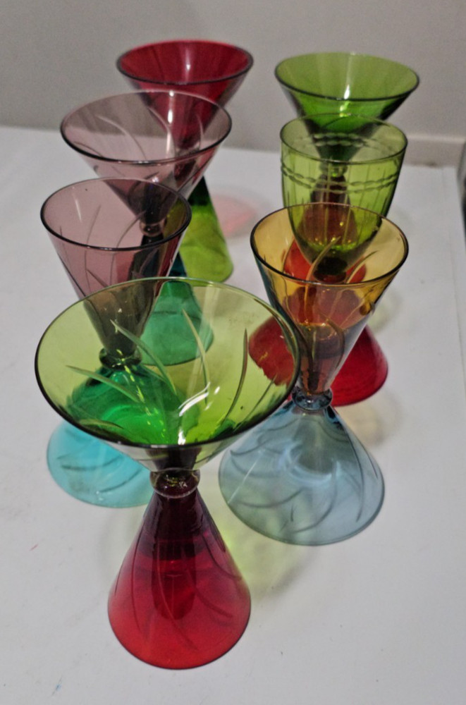 Mid Century Modern, Reversible, Wine, Martini Glasses 7pc Gorgeous