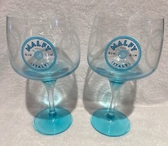 Italian Malfy Gin Large 18oz. Aquamarine Copa Glass Goblet Pair Of Two
