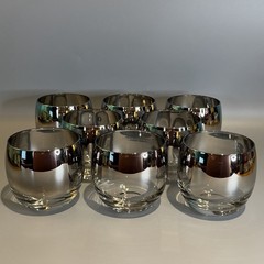 8 Vintage Vitreon Queens Silver Fade Ombre Lusterware Roly Poly Cocktail Glasses