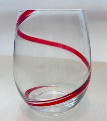 Replacement Pier 1 Red Swirline Stemless Wine Glass 5″ Single Glass