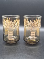 Set of 2 VTG MCM Libbey Franco Wheat Sheaf Pattern Juice Glasses 3 3/4″