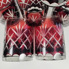 Mid 20th Century Boho Czech Clear Cut Etches Crystyal Lowball Glasses Set 6
