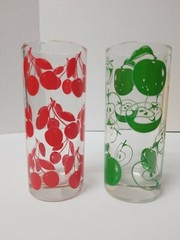 Set Of 4 Red Shed Fruit Juice Glasses 5′ Apple Cherry Lemon Orange