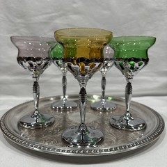 Art Deco Garner Brothers Krome Kraft 1940’s Cocktail Glasses & Silver Plate Tray
