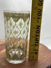 MCM Culver Glass Valencia Gold Gilt 22k & Green Diamond Highball Tumbler 12oz