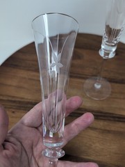 Set of Two Mikasa Crystal First Love Champagne Flutes w Cut Flowers Mint