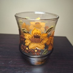 Libbey Juice Glasses Small Vintage Pair 2 Floral Cups Golden Brown Fall Granny