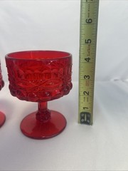 Ruby Red Glass Eye Winker Pattern Tall Sherbert EyeWinker Vintage Set Of 2