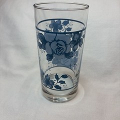 Vintage Corelle Impressions By Corning Blue Velvet Rose 16 oz Glass Tumbler
