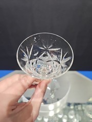 (2) Cordial 4-5/8″ Glasses Crystal Seneca «Stratford» cut dots & fans