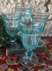 4 Vintage Noritake Aqua Blue Provincial Wine Water Glasses Goblets 12 oz Japan