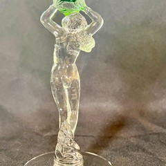 Vintage Cambridge Glass Nude Stem Goblet Emerald Forest Green Banquet Art Deco